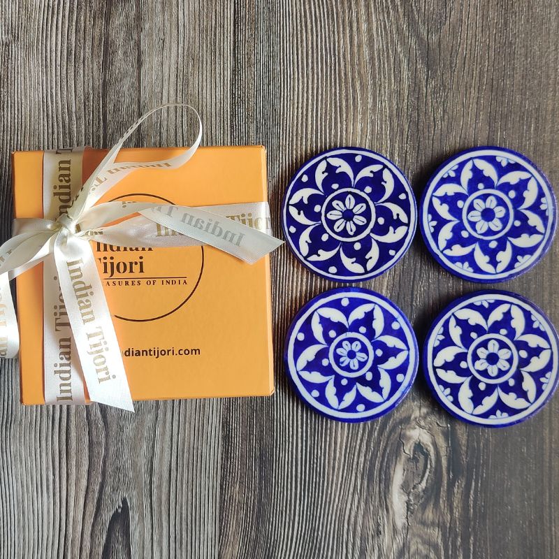 Maldeo Blue Pottery Gift Set (4 piece coaster set & 1 rakhi)