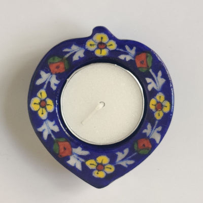 The Paan Diya Candles - Blue Pottery Gift Set (Set of 3 Diya T-candles in Red/ Light Blue & Blue)