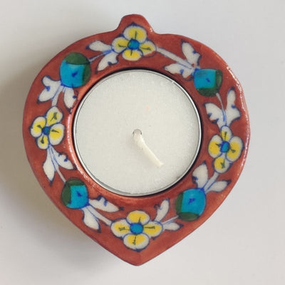 The Paan Diya Candles - Blue Pottery Gift Set (Set of 3 Diya T-candles in Red/ Light Blue & Blue)