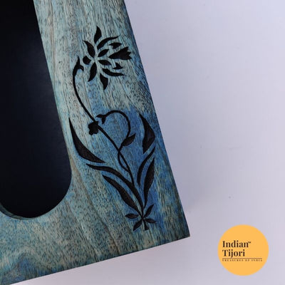 Akhira Wood Carved Tissue Box (Blue)