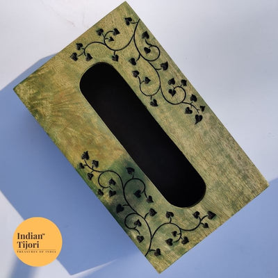 Bela Wood Carved Tissue Box (Green)