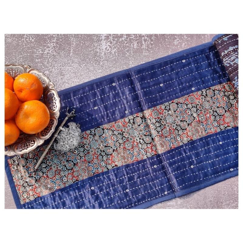 Blue Mashru Patchwork Table Runner