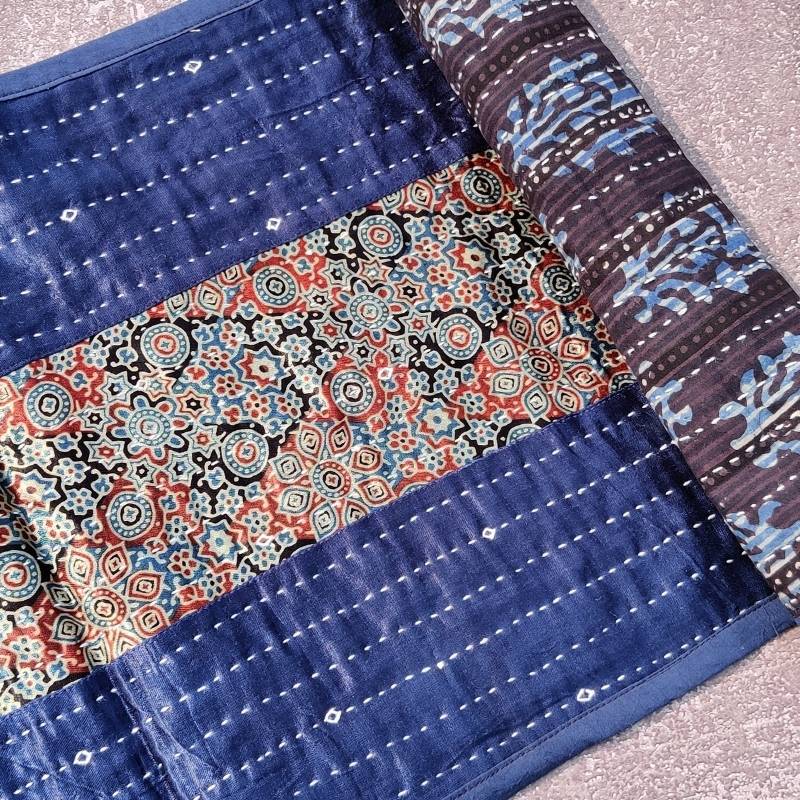 Blue Mashru Patchwork Table Runner