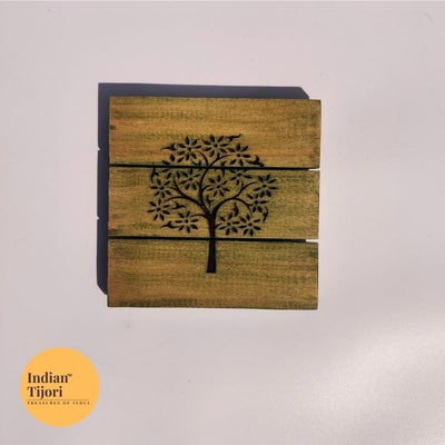 Tree of Life Wood Carved Trivet/Coasters (Green)