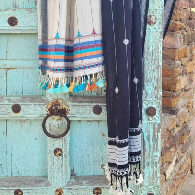 The Classic Panchka Kutch Stole (White & Blue)