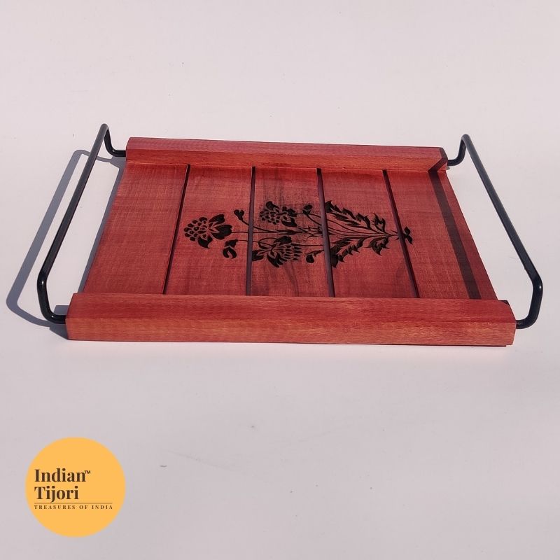 Dehlia Wood Carved Tray (Red)