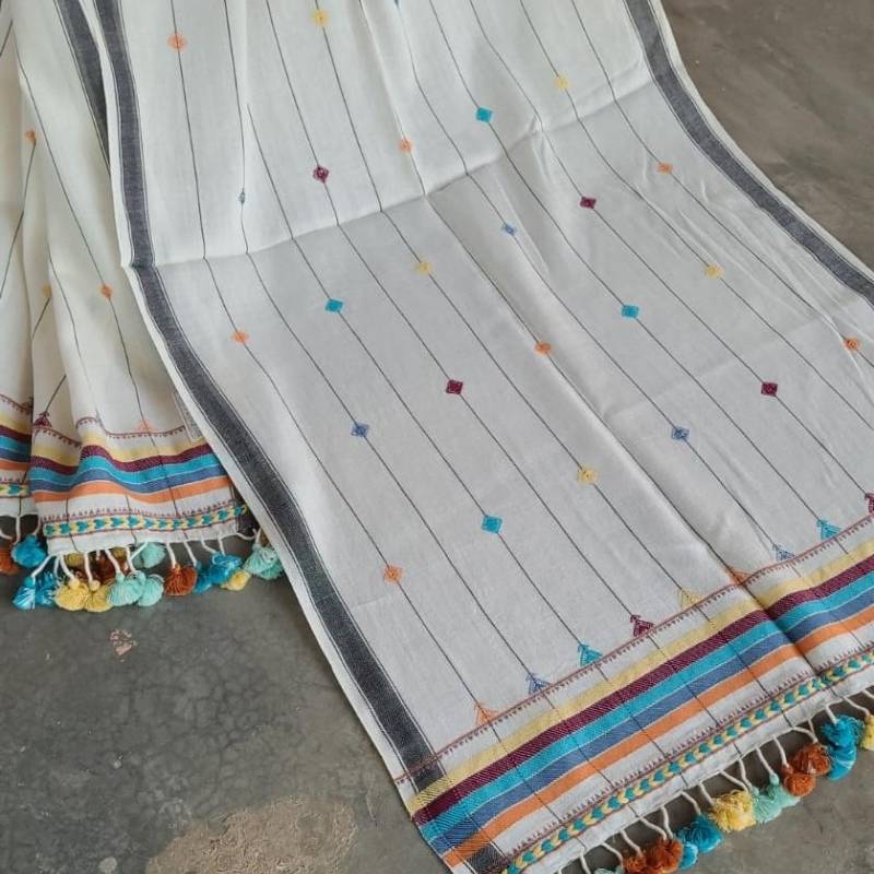 The Classic Panchka Kutch Stole (White & Blue)