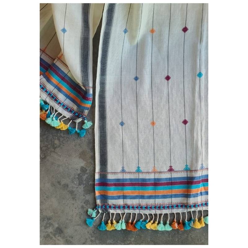 The Classic Panchka Kutch Stole (White & Blue)