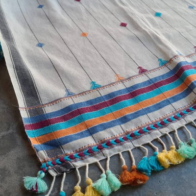 The Classic Panchka Kutch Stole (White & Blue)