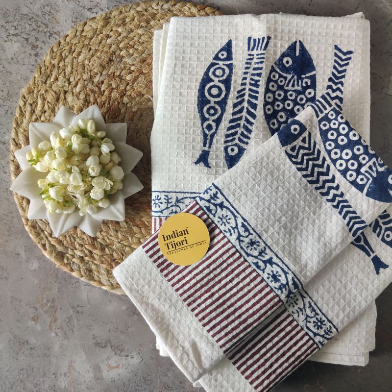 The Matsya Handblock Towel Set