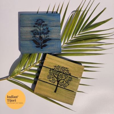 Tree of Life Wood Carved Trivet/Coasters (Green)